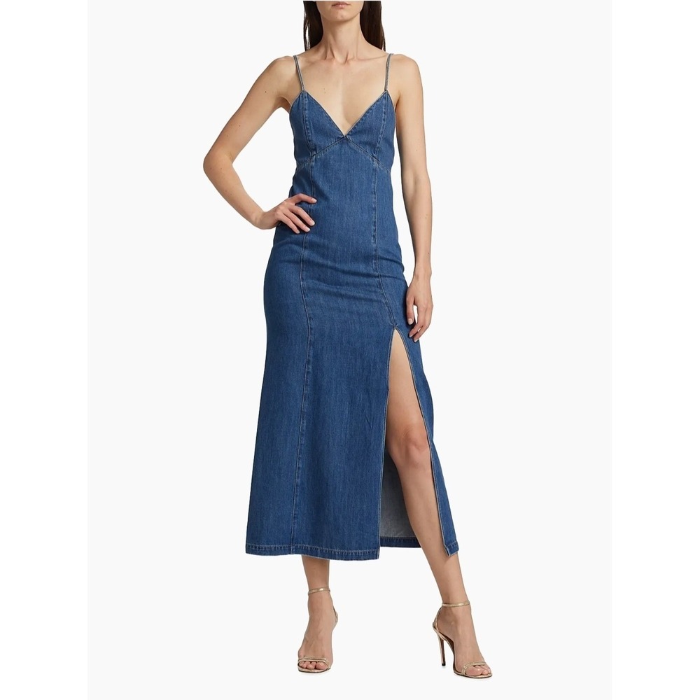 Alice + Olivia Julietta Slit‎ Denim Midi Dress Avery Blue Jean Size 2 NWT $398